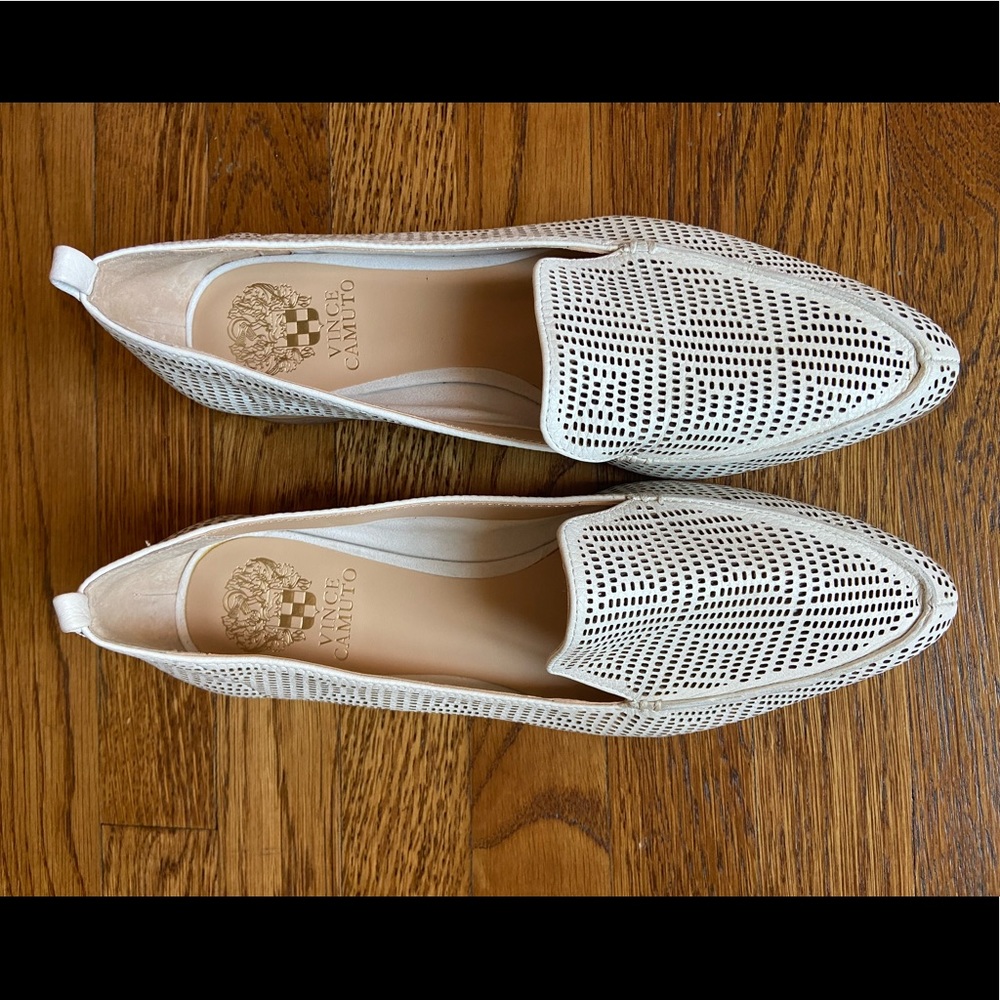 Vince Camuto white leather loafers